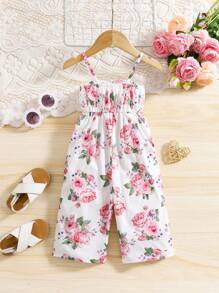 SHEIN 女婴休闲时尚花卉图案连体裤，适合夏季 - 彩色 - 查看 2