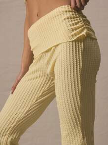 MUSERA 中腰翻折腰身修身喇叭裤，仅限夏季可爱度假Y2K性感复活节休闲款 - 黃色 - 查看 5