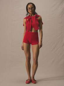 MUSERA Knit Pull On Shorts Bottom Only Spring Summer Cute Vacation 90's Elegant Festival Summer Beach Ibiza - Red - View 2