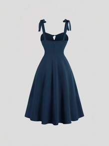 Sweetra 纯色系带露背收腰吊带连衣裙 酒红色女装