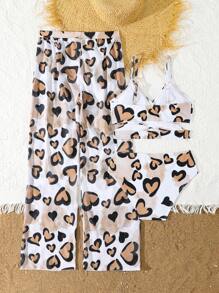 Tween Girl Leopard Print Bikini Set Summer Beach - Multicolor - View 2