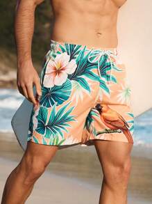 Surfspeed Men's Front Tie Print Simple Beach Pants, Casual & Vacation Men Swim Trunks - Champagne - View 5
