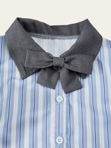 Tween Girl Ribbon Tie Bluză cu mâneci în dungi
