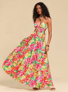 Travachic Vestido de tirantes con espalda anudada con estampado tropical, para primavera y verano, atuendos de verano para mujer, atuendos de playa para mujer, mujeres, primavera de descanso, atuendo de concierto para mujer, bohemio, atuendos de rave, vacaciones tropicales, festival, vestidos de verano románticos para mujer, vestidos bohemios para mujer, vestidos tropicales para mujer, vestidos para mujer, vacaciones, nuevos artículos, vestido para mujer