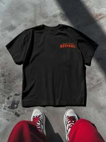 SHEIN 休闲男士T恤，复古色休闲T恤休闲男士T恤宽松休闲男士T恤 - 黑色 - 查看 2