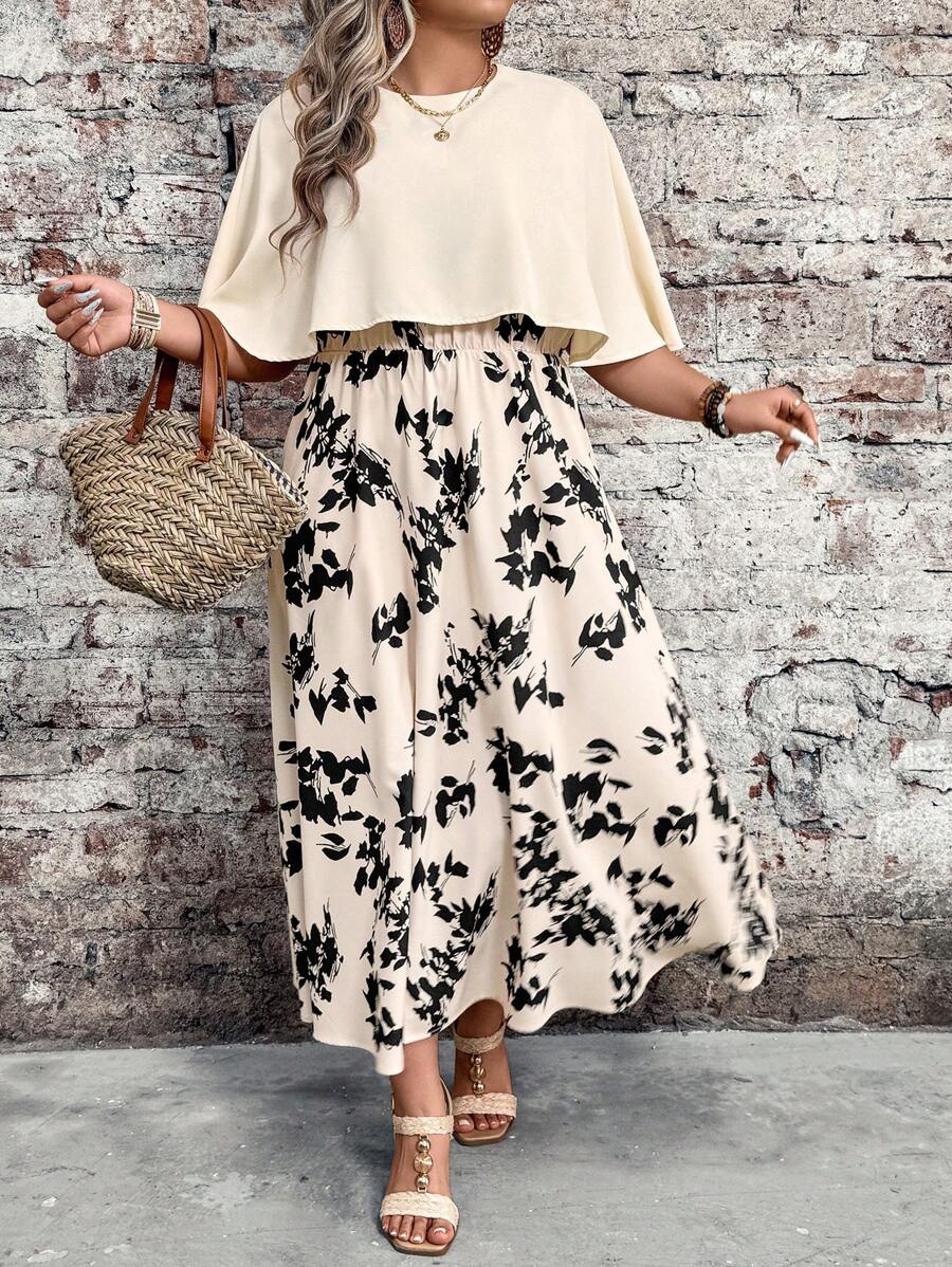 EMERY ROSE Plus Size Women Floral Print Casual Vacation Elegant Dress