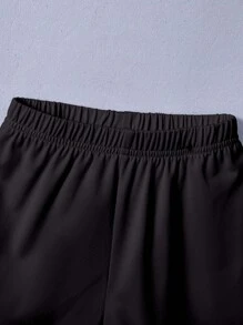 2 件套年轻男孩休闲简约巴黎英伦图案短袖圆领 T 恤和短裤，适合夏季 - 黑色 - 查看 6