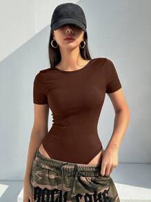 DAZY Áo liền thân tay ngắn kiểu quấn cho nữ, thiết kế đơn giản, thanh lịch, phù hợp cho kỳ nghỉ hè. - Cà phê nâu - Xem 5