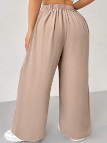 SHEIN VCAY Plus Size Women High Waisted Pockets Wide Leg Pants