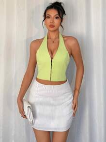SHEIN Unity Spring/Summer Ladies Striped Low Waist Bodycon Mini Skirt - White - View 4