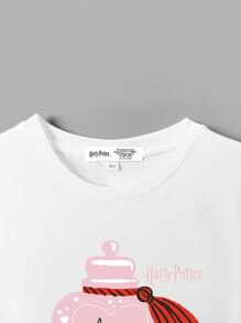 HARRY POTTER X SHEIN T-shirt à manches courtes col rond avec imprimé graphique pour préadolescentes