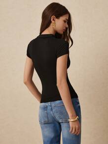 Poéselle 女士休闲短袖T恤，简约时尚，适合夏季 - 黑色 - 查看 2