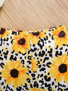 SHEIN 2件套年轻女孩时尚休闲猎豹印花服装 - 黃色 - 查看 3