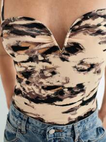 Maija 2025 Summer New Tie-Dye Backless Sleeveless Bodysuit, Bodycon Vacation Beach Music Festival Wear