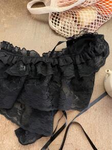 FRIFUL 女士蕾丝荷叶边短款迷你裙、分层蛋糕裙、夏日节日 - 黑色 - 查看 7