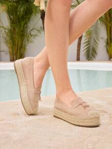 Styleloop Women's Shiny Gold Rhinestone Embellished Casual Slip-On Loafers, Suitable For Vacation - Khaki - View 5