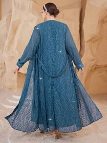 Al Najma Embroidery Fashion Elegant Plus Size Women's Arabic Suit - Apricot - View 2