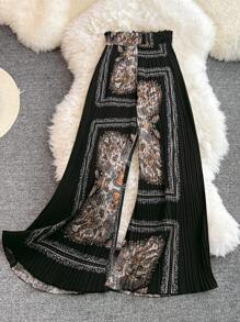 Breezaya 女士优雅度假风复古印花阔腿裤 - 彩色 - 查看 2