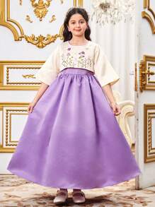 Tween Girls Embroidered Crop Top And Skirt 2 Pieces Outfit