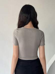 DAZY Slogan Graphic Crop Tee - Light Grey - View 2