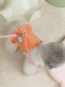 PETSIN Váy liền quần mùa hè thêu họa tiết sọc nhẹ thoáng khí dễ thương màu cam cho chó, thích hợp sử dụng ngoài trời, quần áo cho thú cưng - trái cam - Xem 1