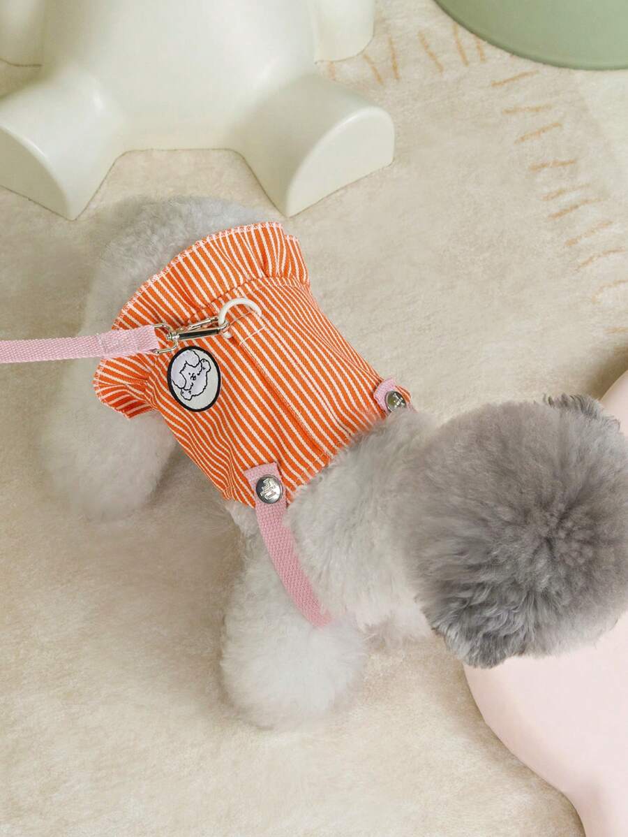 PETSIN Váy liền quần mùa hè thêu họa tiết sọc nhẹ thoáng khí dễ thương màu cam cho chó, thích hợp sử dụng ngoài trời, quần áo cho thú cưng - trái cam - Xem 1