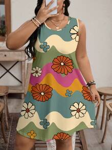 EMERY ROSE Vestido de verano casual y simple con cuello redondo y sin mangas para mujer de talla grande, atuendo para conciertos, atuendo para Pascua, atuendo para conciertos country, ropa occidental para mujeres, estilo bohemio, ropa bohemia para mujeres, atuendos de verano para mujer