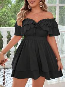 Celure Große Größen Damen einfarbiger, Off-Shoulder Romper mit Rüschen, modischer Urlaubsstil