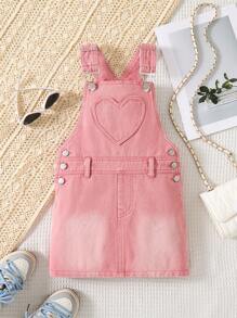 年轻女孩牛仔工装裤连衣裙，粉色无袖休闲时尚连衣裙