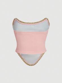 SHEIN MOD 大码女式复古图案印花女式不对称下摆抹胸上衣，复古宫廷风格紧身胸衣