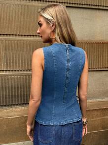 SHEIN Forever 21 Women Denim Sleeveless Top, Minimalist Fashion Suitable For Summer - Blue - View 2