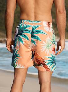 Surfspeed Men's Front Tie Print Simple Beach Pants, Casual & Vacation Men Swim Trunks - Champagne - View 2