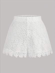 Flirla Plus Size Solid Color Casual Simple Fashionable Shorts For Daily Wear - White - View 2