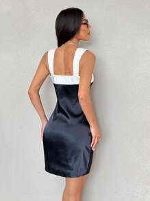 SHEIN EZwear Dresses Classy Elegant Black&White Contrast Color Round Neck Sleeveless Fashion Casual Dress For Women - Black and White - View 3