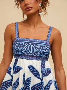 Travachic 女式编织印花吊带长裙 - 藍白色 - 查看 5