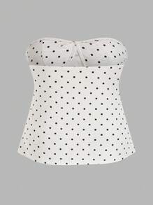 Sweetra 大码复古浪漫波尔卡圆点蝴蝶结抹胸上衣