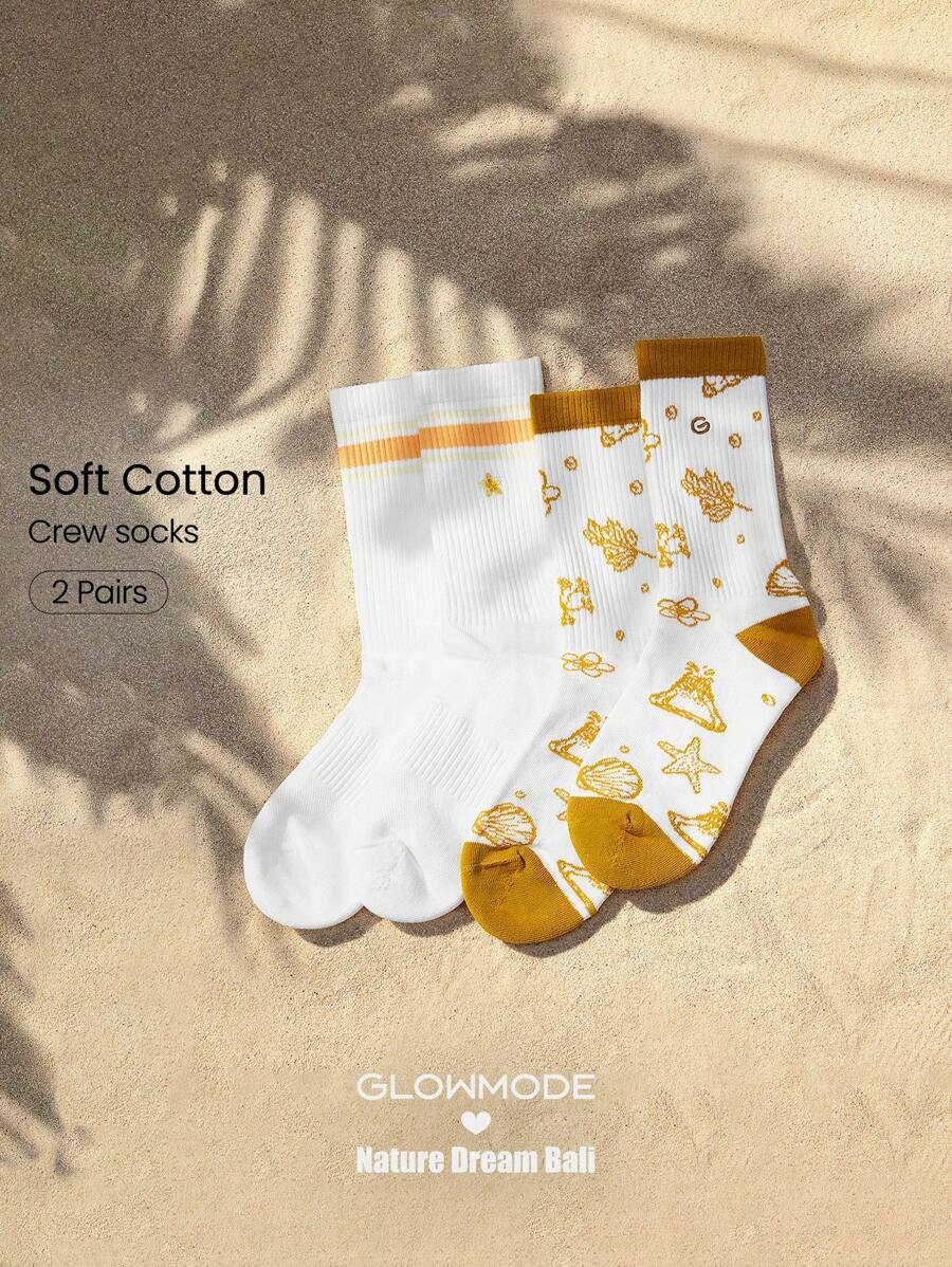 GLOWMODE X Nature Dream Bali 2 Pairs Soft Comfy Embroidery Seamless Toe Construction Socks Daily Casual Vacation Holiday Wear - Multicolor - View 1