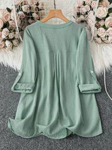 SHEIN Unity Áo sơ mi cài nút rộng rãi màu trơn cỡ lớn, mùa hè - màu xanh lá - Xem 2
