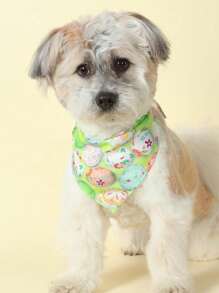 PETSIN 1pc Easter Blue Background Cartoon Print Medium/Small Pet Bib - Multicolor - View 2