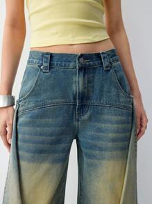 LYSMO 女式直筒宽松休闲牛仔裤，带口袋和缝线设计