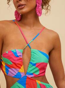 Travachic Robe femme extra longue avec imprimé géométrique tissé - Multicolore - View 7