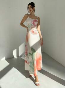 Firerie Elegant Romantic Delicate Charming Floral Vacation Print A-Line Dress With Open Back - Multicolor - View 3