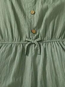 SHEIN Tween Girls Twist Vest-Style Casual Jumpsuit With Front Buttons Decorated In Woven Texture Material, Mint Green, Suitable For Spring Outings, Pastoral Style, Garden Afternoon Tea, Casual Outings, Back To School, Mommy And Me Matching Outfits