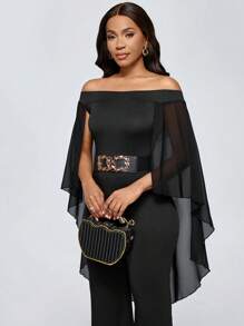 Lyxana 女士纯色露肩喇叭袖优雅连体裤