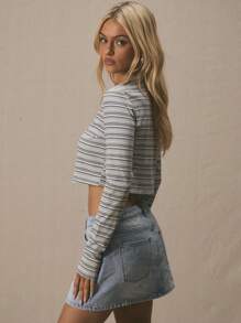 MUSERA Parte superior corta de cuello redondo de manga larga a rayas para primavera y verano, cute para vacaciones