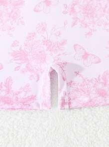 Baby Girl Floral Print Zipper Front One-Piece Swimsuit, For Summer Beach Holiday