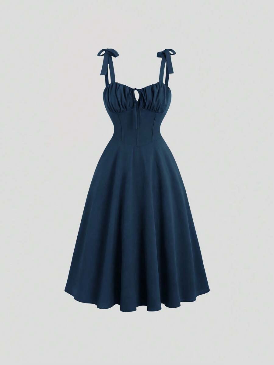 Sweetra 纯色系带露背收腰吊带连衣裙 酒红色女装