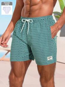 Manfinity Swimmode Shorts de playa con cordón en la cintura y estampado de letras para hombre, hawaianos