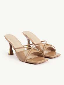 CUCCOO CHICEST Fashion Brown Square Toe Strap Open Toe Sandals High Heel Slippers - Apricot - View 2