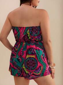 SHEIN VCAY Plus Size Women Vacation All-Over Print Bandeau Jumpsuit - Multicolor - View 2